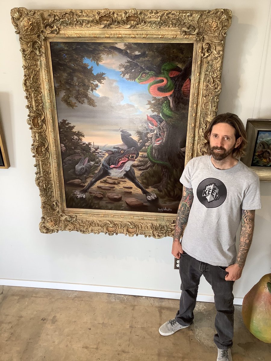 BradyWillmott's tweet photo. View my painting “Ruff Life” @oceansidemuseum until may 1 #popsurreal #newcontemporary #oilpainting #sandiego https://t.co/ue7GlV6nFH