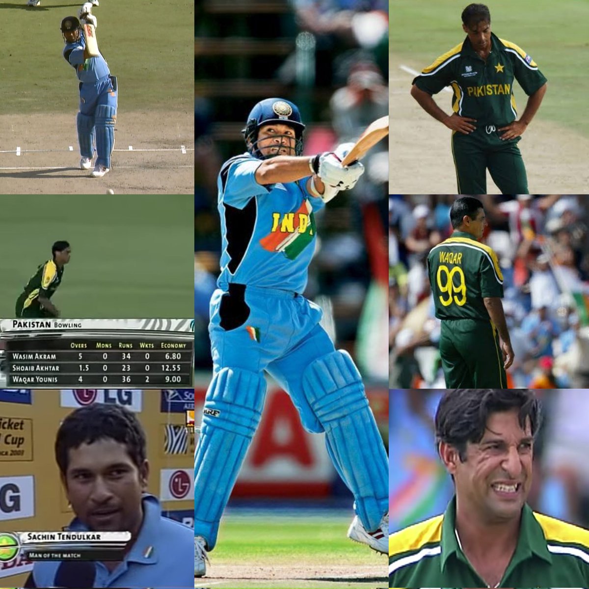 #OnThisDay in 1/3/2003 @sachin_rt played one of the Finest ODI Innings, He Scored 98 (75) against Pakistan in 2003WC This is Only WC match, When both Akhtar, Waqar Conceded 70+ runs vs Akhtar - 22 (12), 183 SR vs Waqar - 27 (13), 208 SR