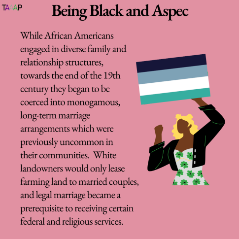 TAAAP_org's tweet photo. Here's a bonus to finish out #BlackHistoryMonth with some history of how the US enforced amatonormativity and colonial relationships onto Black individuals.
Thank you to all Black #aro and #ace people for being in our communities - we celebrate #Black #aspecs all year round! https://t.co/cYtI2jbill