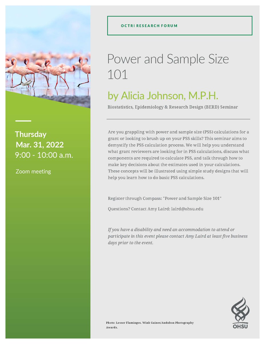 amyzlaird's tweet photo. OCTRI BERD is hosting another session of our well-loved introductory seminar on power and sample size! Surgery biostatistician Alicia Johnson, MPH, will help you think through the issues on Thursday, March 31, 9-10am. We hope to see you there! https://t.co/Vj7lNlvfPC