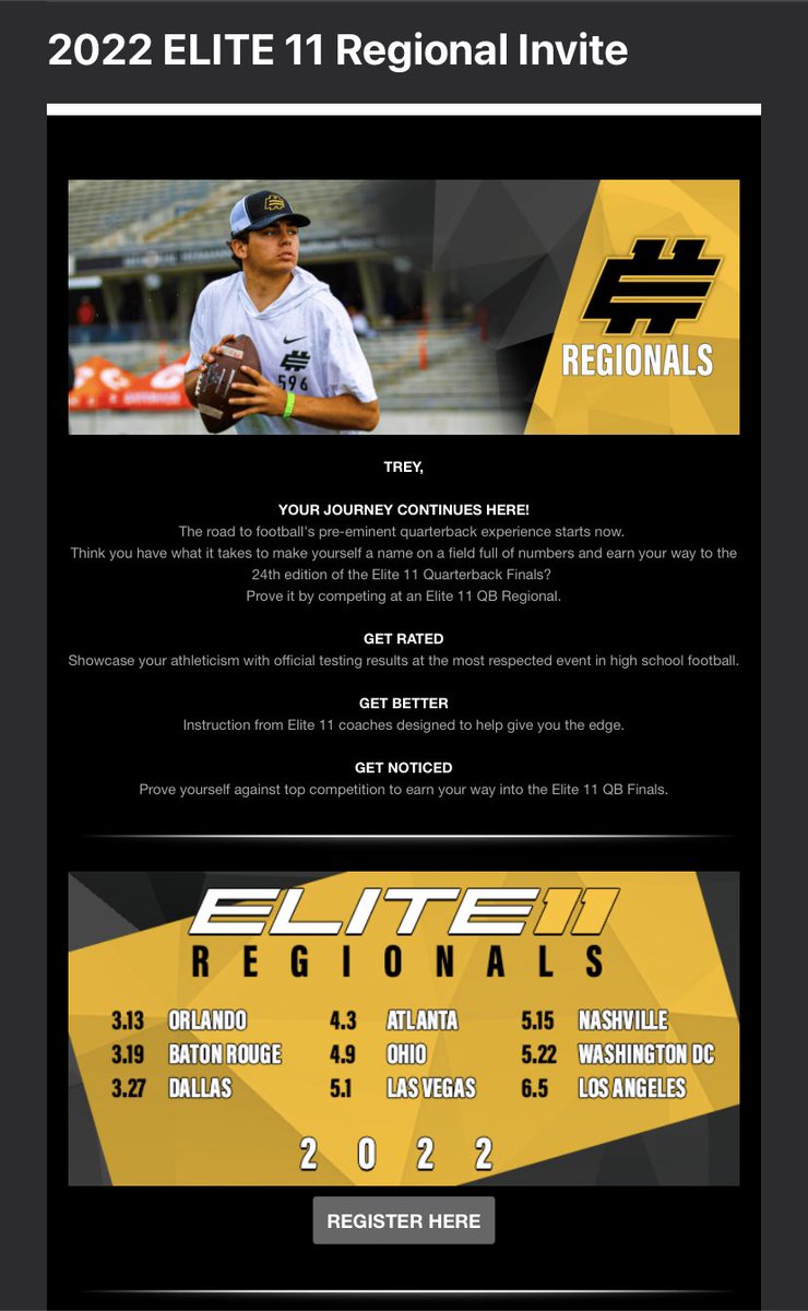 Thank you <a href="/Elite11/">Elite11</a> - Can’t wait to compete🤙

<a href="/capofootball/">Capo Valley Football</a> <a href="/CoachSeanCurtis/">Coach Sean Curtis</a> <a href="/DanSelwayQB/">Dan Selway</a> <a href="/Adam_Pilapil/">Coach AP</a> <a href="/browning_coach/">Andrew Browning</a> <a href="/GregBiggins/">Greg Biggins</a> @RyanBrosnan_UO <a href="/CodyHawkins/">Cody Hawkins</a> @KirkWherritt <a href="/CoachZampese/">Anthony Zampese</a> <a href="/CoachChapatte/">Taylor Chapatte</a> <a href="/CoachCoop84/">AJ Cooper</a> @Adamgajo <a href="/CoachJournell/">Tom Journell</a> <a href="/kmorris908/">Kevin Morris</a> <a href="/CoachDaft/">Kevin Daft</a> <a href="/aaronpflugrad/">Aaron Pflugrad</a>
