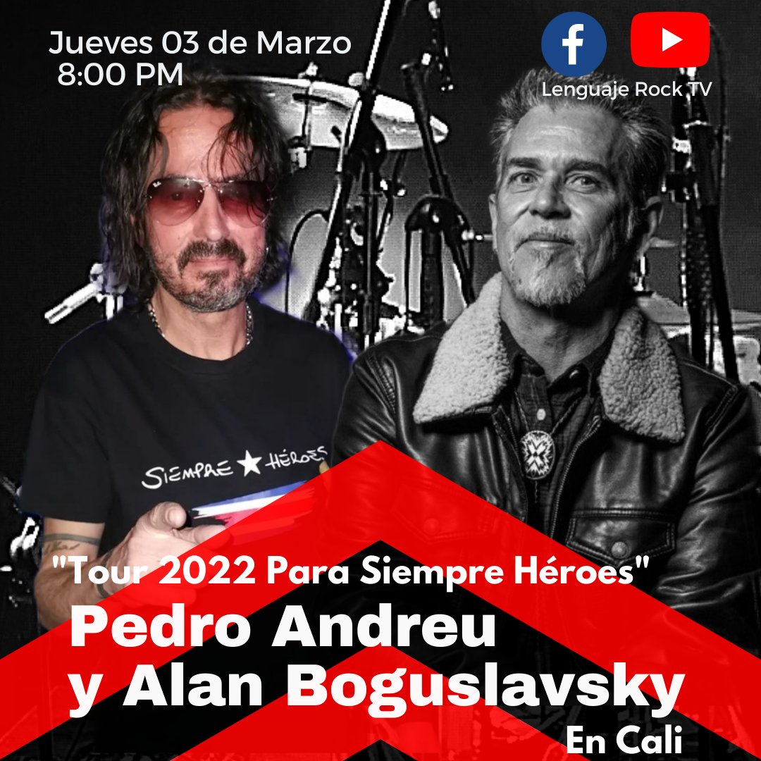 Este jueves gran especial con <a href="/PedroAndreuHDS/">Pedro Andreu</a> y #alanboguslavsky con todo lo que paso en su "Tour 2022 Para Siempre Héroes" en Cali, en nuestro facebook y canal en Youtube (Lenguaje Rock TV) 

<a href="/HdS__Oficial/">Héroes del Silencio</a>