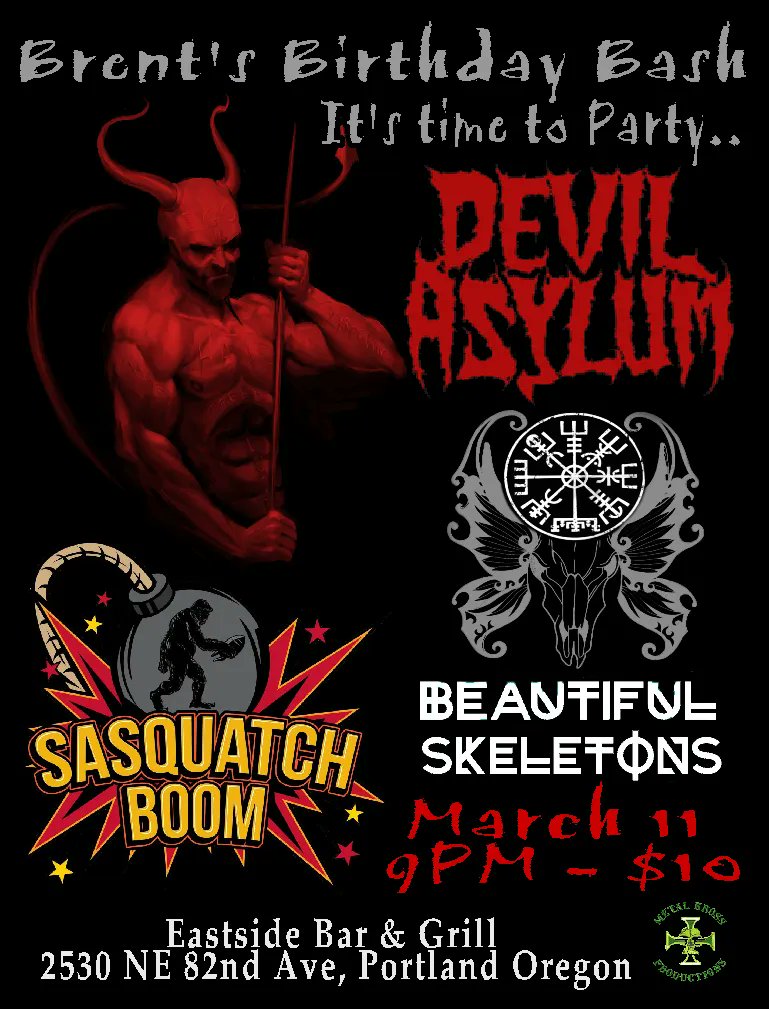 Upcoming show! Friday March 11th, 2022. Beautiful Skeletons, Devils Asylum, and Sasquatch Boom!

#pnwmetal #femalefrontedmetal #metalkrossproductions