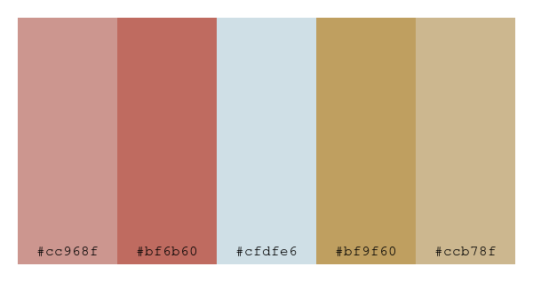 ColPaletteBot's tweet photo. Beep beep, here's a pretty color palette for you!
color-scheme.js parameters used:
- hue: 219
- variation: soft
- colors: #cc968f, #bf6b60, #cfdfe6, #bf9f60, #ccb78f
Have a lovely evening!
#twitterbot #colorpalette #colors #palette #prettycolors https://t.co/Quf0ubDVxh