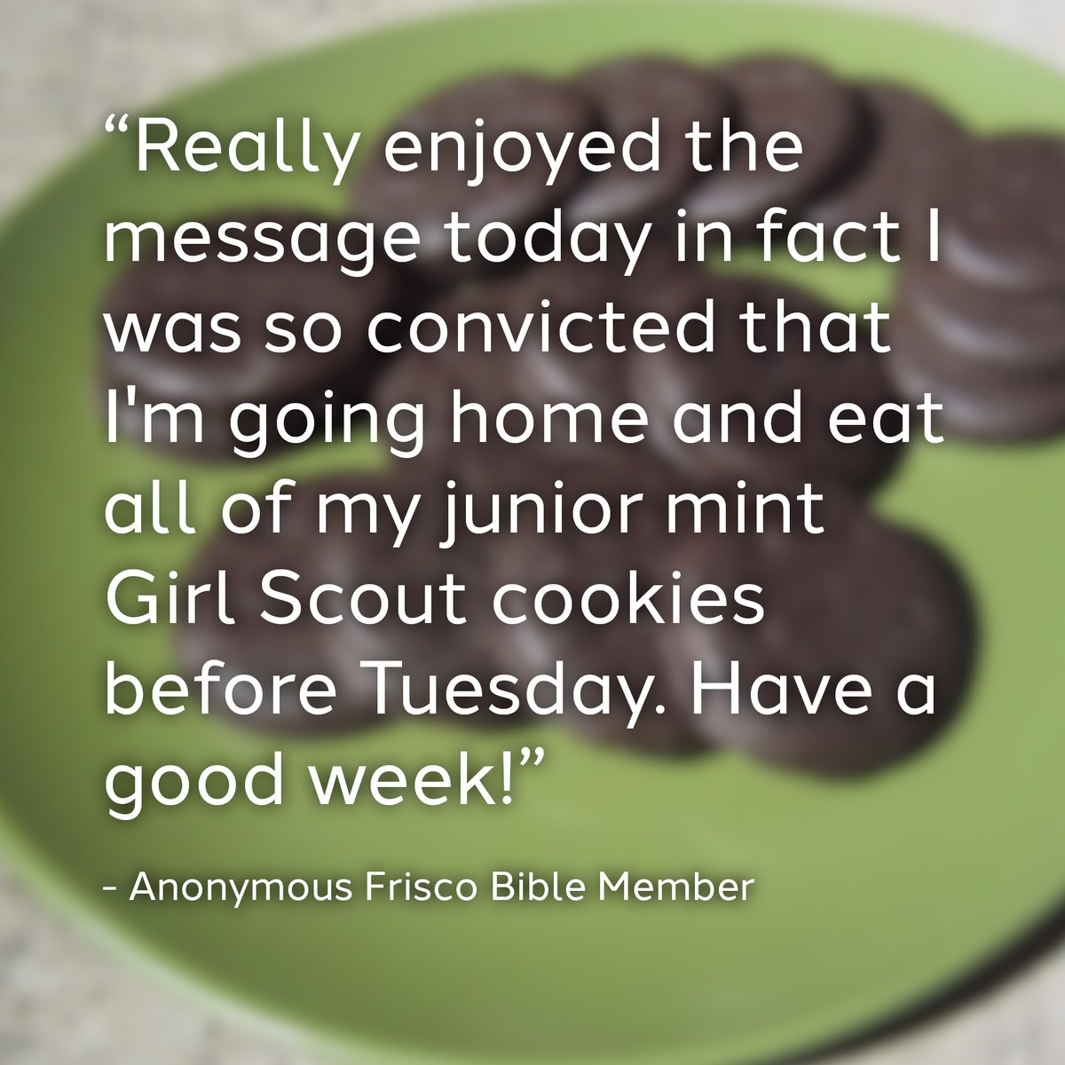 friscobible's tweet photo. Maybe, just maybe, this is not exactly what Pastor Wayne had in mind when he discussed giving something up for lent in yesterday's sermon. What was your takeaway?
Missed it or want to watch it again? https://t.co/vcsqMhWDrK
#undauntedfbc #lent #thinmints https://t.co/mCrOBWaOti