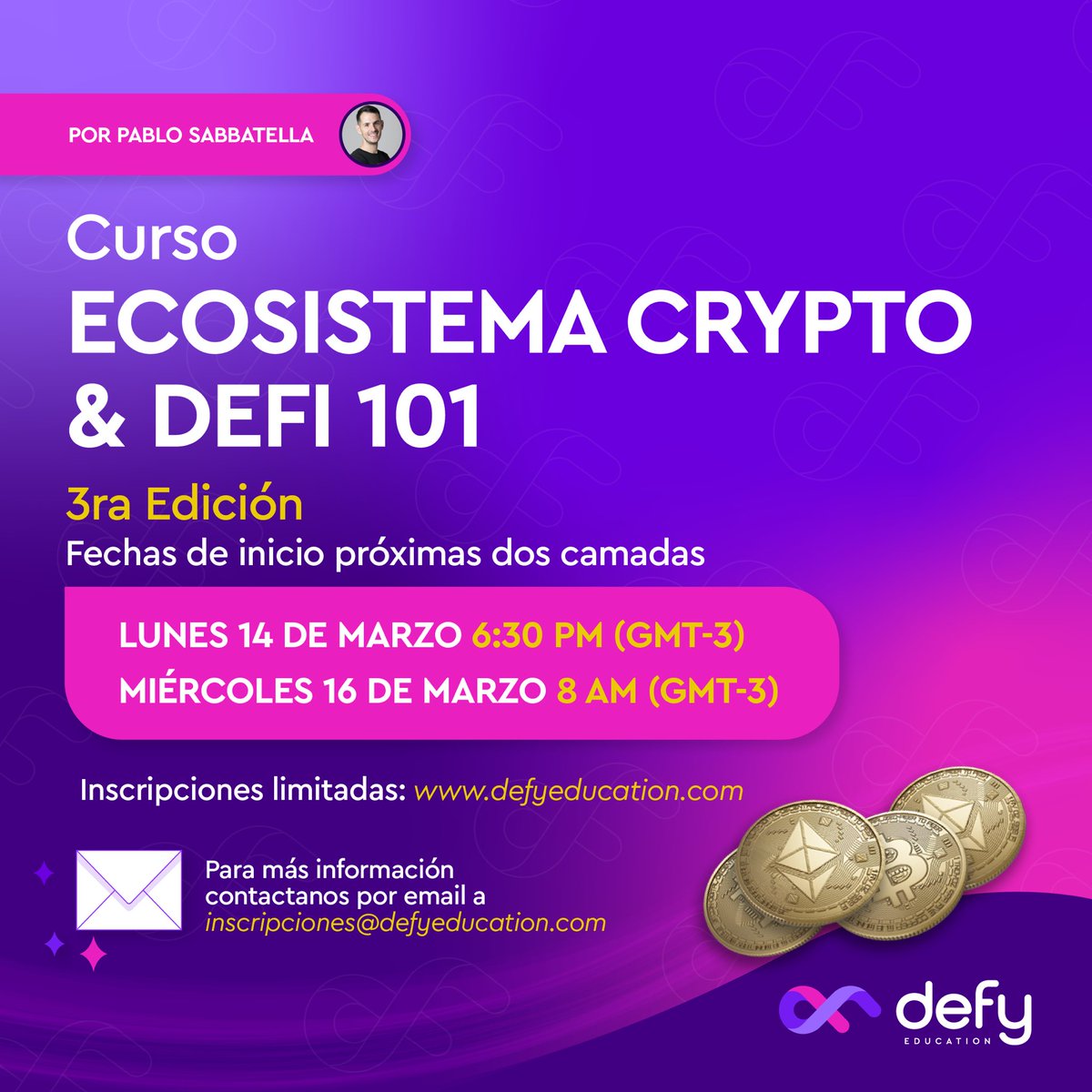 La semana pasada estuve dando unas clases en <a href="/DefyEducation/">DefyEducation 🦇🔊</a> con <a href="/PabloSabbatella/">pablito.eth 🦇🔊 ♢</a>. Me pareció buena idea convertir mi paga en dos becas para la próxima edición del curso que empieza el 14/03. Dale like y RT a esto si te interesa participar. Sorteo el próximo domingo a las 21:00 🤙🏼