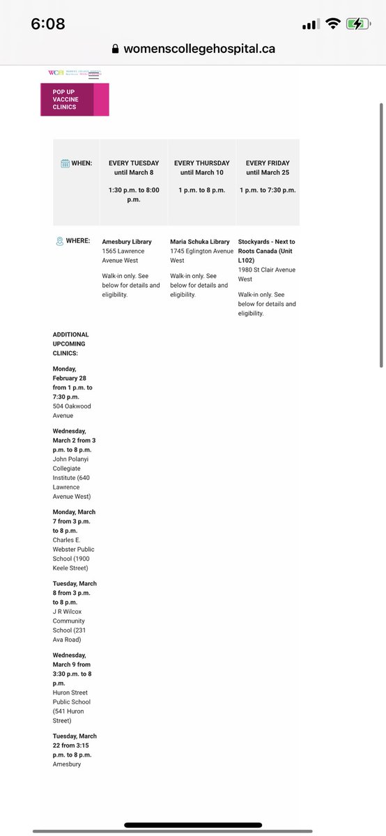 💉WCH’s March Vax Clinics 💉 

                    👇👇👇