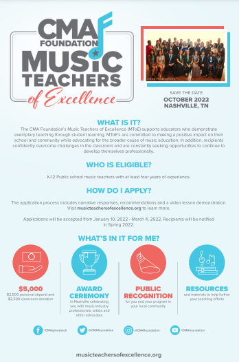 Apply by March 4 for the CMA Music Teacher of Excellence designation! Learn more: musicteachersofexcellence.org <a href="/cmafoundation/">CMA Foundation</a>
