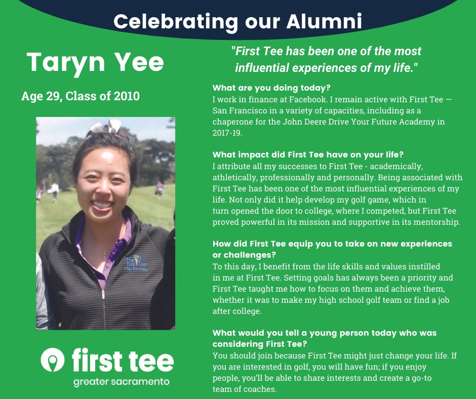 Five of our past participants were recently featured in a national First Tee publication "Celebrating Our Alumni". We are proud to see our alumni using the skills they learned through First Tee and applying them to their careers and everyday lives. #BuildingGameChangers