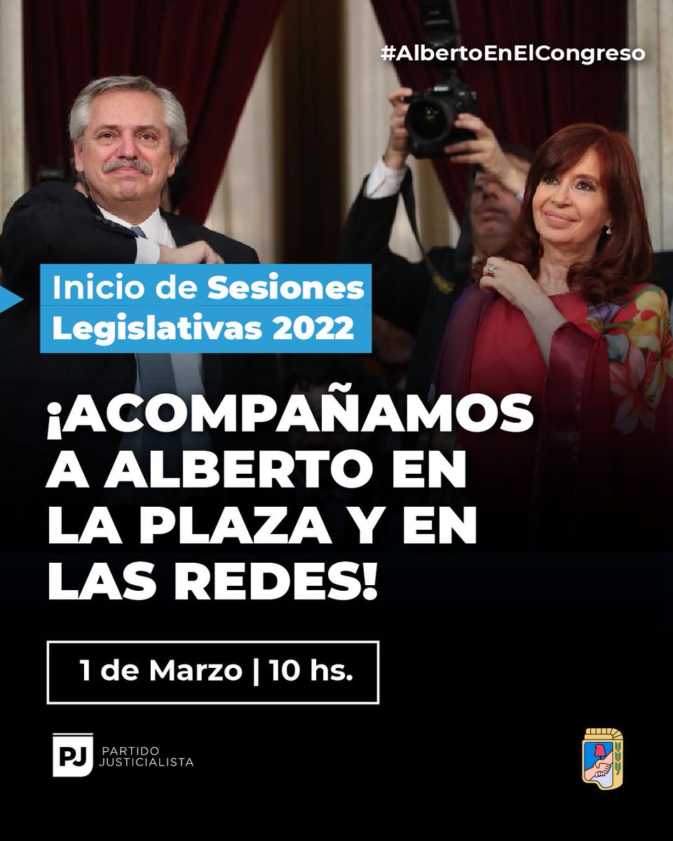 📣MAÑANA📣

En la Plaza y en las redes acompañamos al Presidente <a href="/alferdez/">Alberto Fernández</a> durante su discurso de apertura de las Sesiones Legislativas 2022, en el Congreso 🏛️ 🎙️

🕐 10 hs.

#AlbertoEnElCongreso