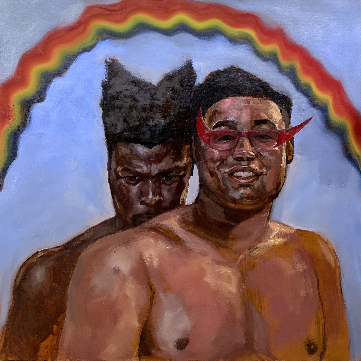 beebro_irl's tweet photo. “BODYGUARD” 
oil on canvas 
36”x 36” 
2022 
.
.
Painting of me and Kev celebrating his win over leukemia—-YUPPPPP—dude is cancer free and I couldn’t be more proud ❤️ https://t.co/QLkOL0IhuD