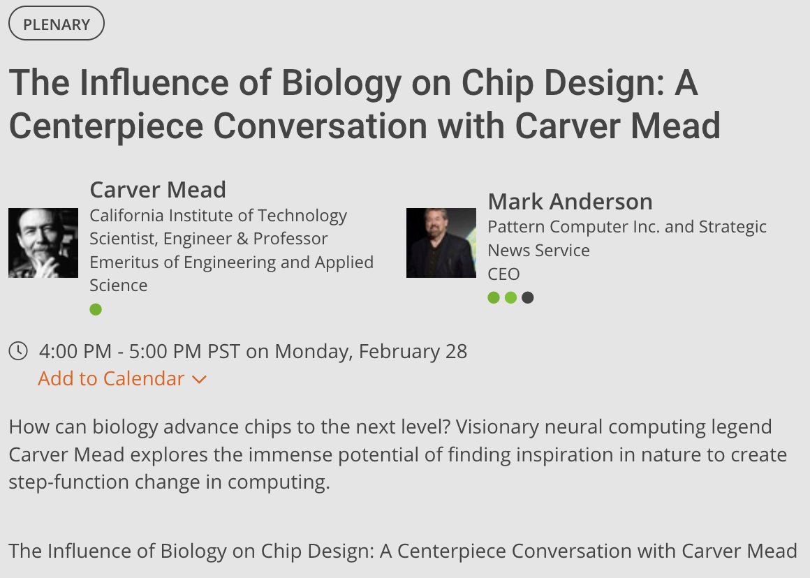 futureinreview's tweet image. How can biology advance chips to the next level? Visionary neural computing legend Carver Mead explores the immense potential of finding inspiration in nature to create step-function change in computing w/ Carver Mead at #FutureInReview #FIRE22

fire.futureinreview.com/meetings/virtu…
