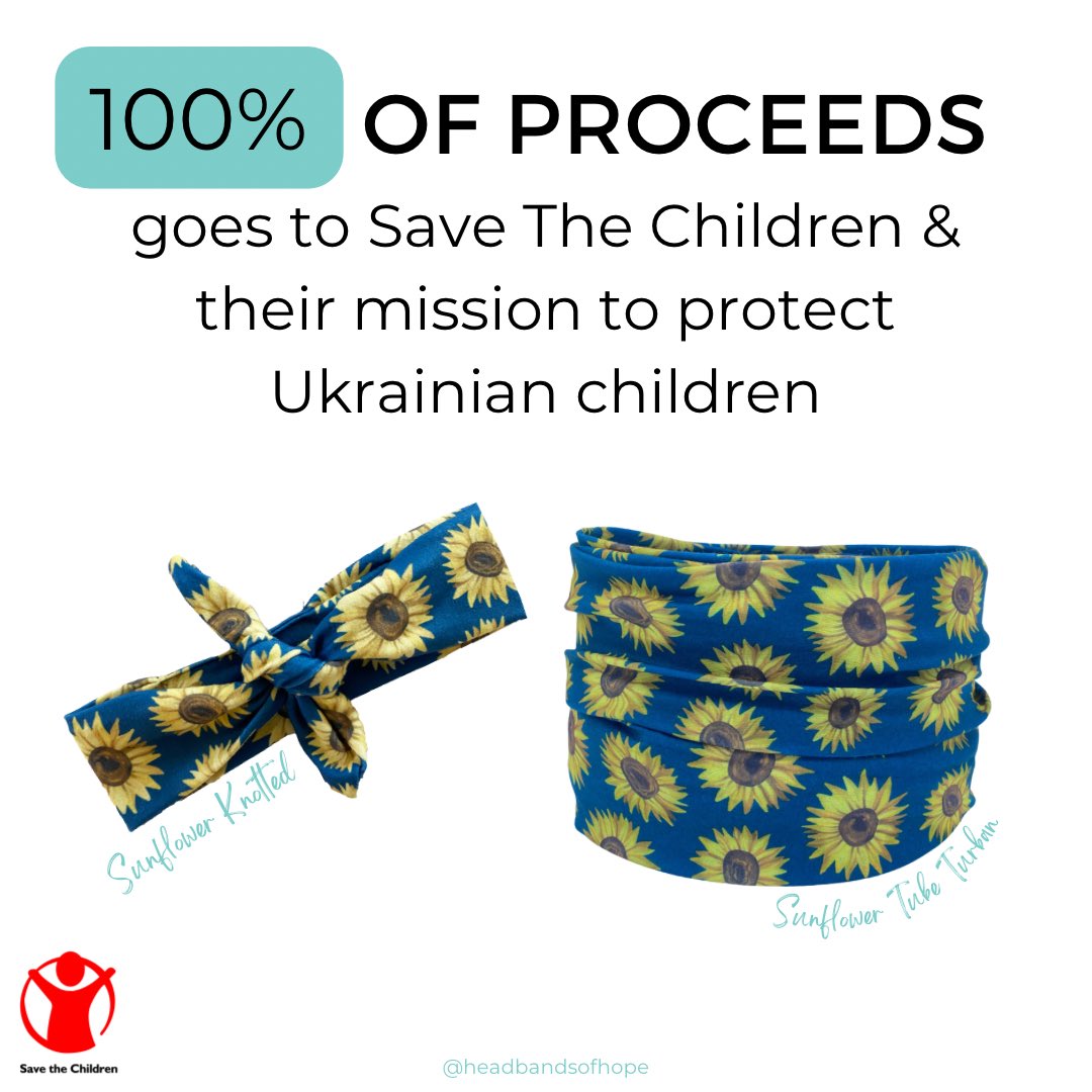 So while supplies last, we are donating 100% of profits from our Sunflower Tube Turban and Knotted Headband back to Save The Children in their mission to aid and protect Ukrainian Children. ⁠#FreeUkraine #IStandWithUkriane bit.ly/35baQyZ