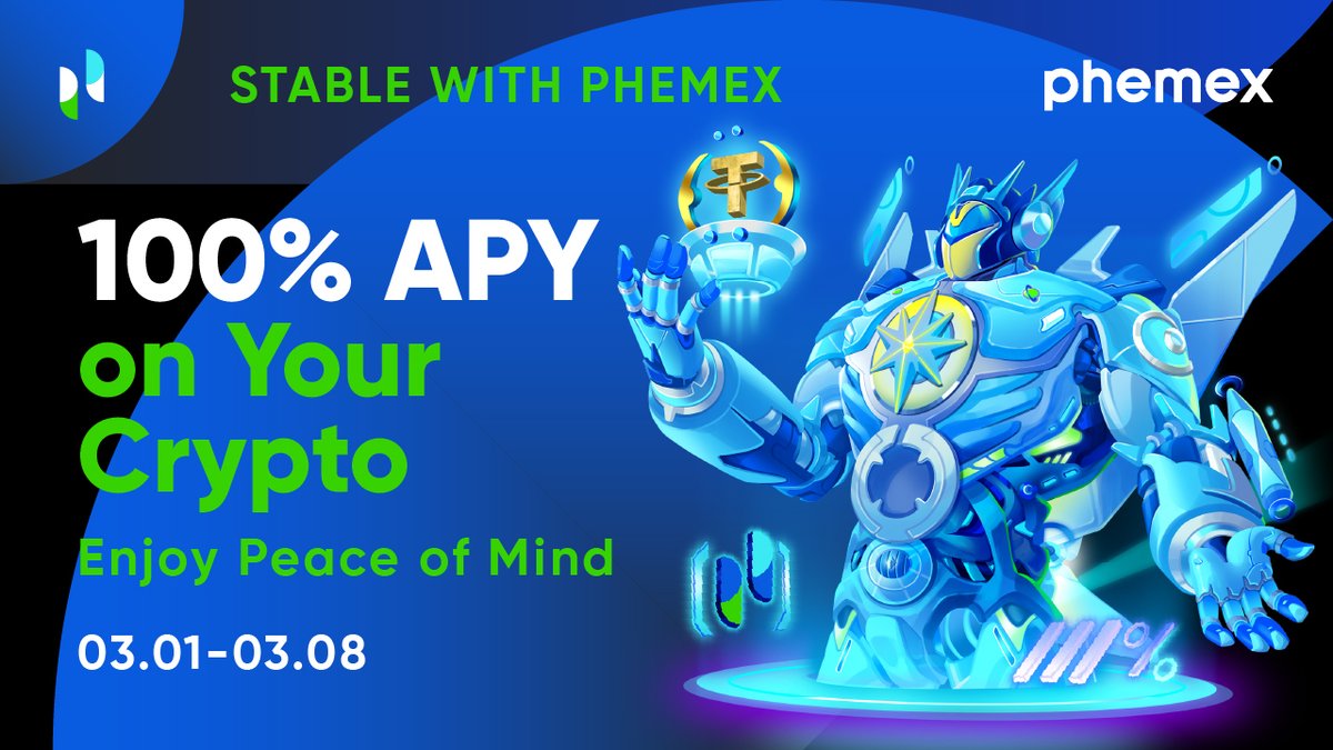 Phemex_official's tweet photo. 📢 Markets are chaotic right now, so for a limited time only, Phemex is offering stable 100% APY to all new users 🤑 

More info 🔽 
https://t.co/cibwj7Q7la

#StableWithPhemex #APY #Crypto #giveaway #peace #newuser #phemex https://t.co/kbMXRNpp4f