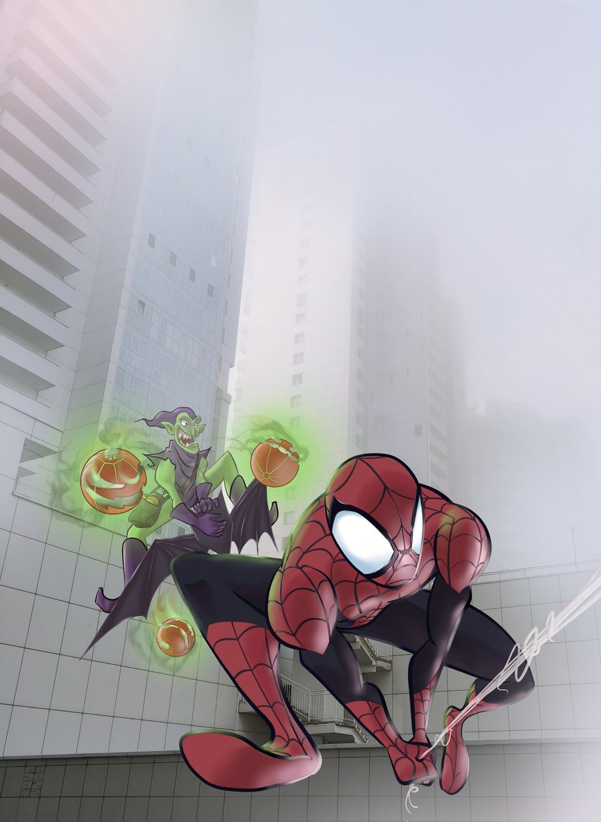 DrawnAdamantium's tweet photo. Goblin Attack #SpiderMan https://t.co/k9f5apdVmP