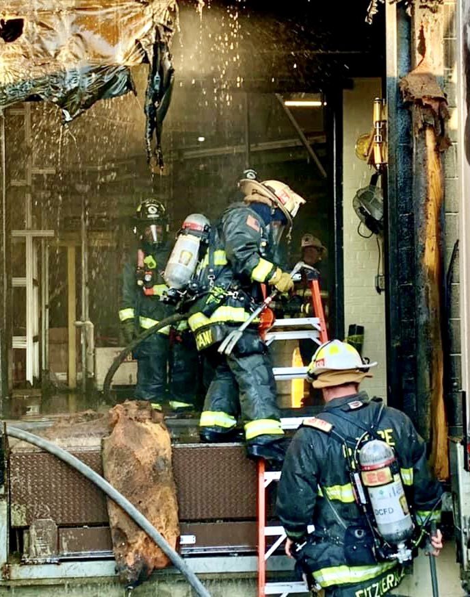 Update Box Alarm 2800 block V St NE. #DCsBravest extinguished box truck fire and opened up warehouse loading dock overhang  to check for extension. There were no injuries. Photos by Elliot Goodman. https://t.co/TPxX6ZIleF