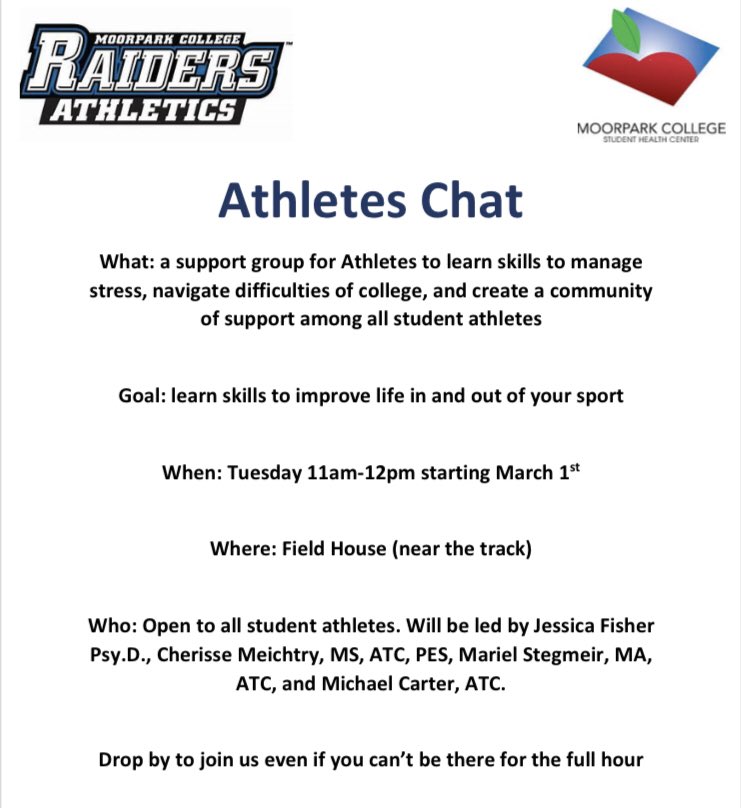 We’re back &amp; IN PERSON! 

Join us tomorrow in the field house (by the stadium) for a meet &amp; greet as we start Athletes Chat back up.

Hope to see you there!
