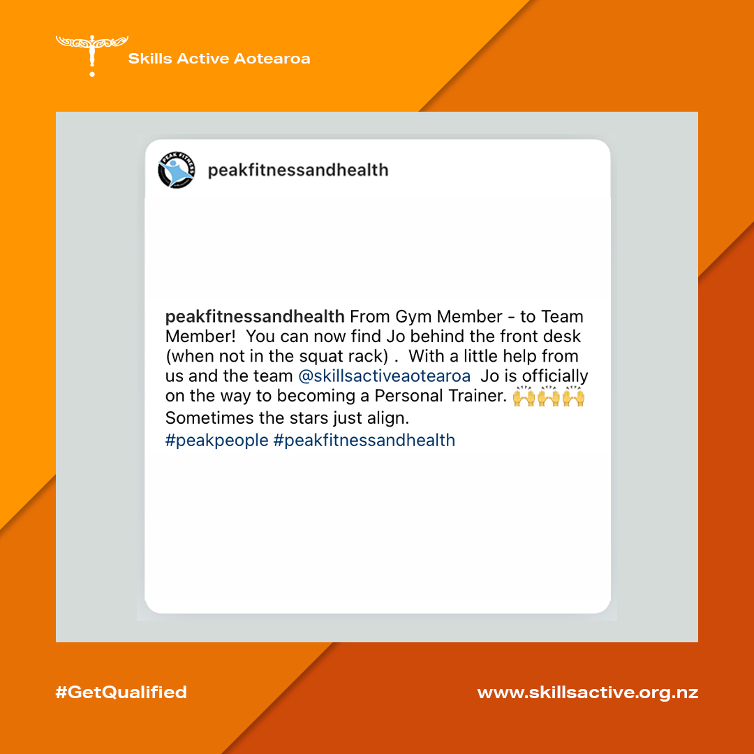 Ka pai Jo on starting your learning journey with your NZ Apprenticeship: Exercise Professional (Level 4)! We are excited to welcome you into our whānau and wish you the best of luck 🧡 If you're inspired by Jo's courage check out our exercise quals here: skillsactive.org.nz/exercise/