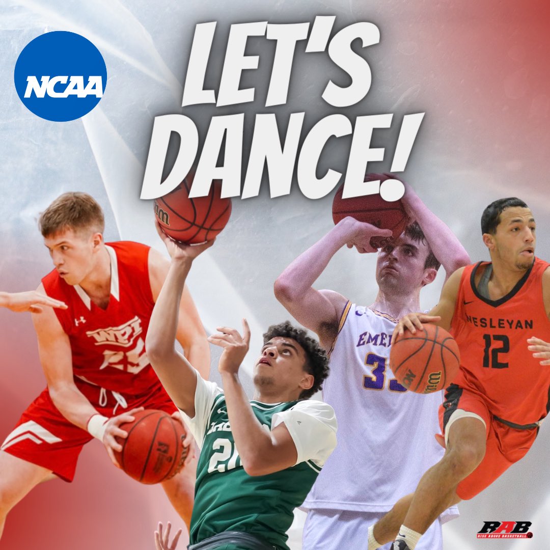 Rise_AboveBball's tweet photo. LET’S DANCE!!

RAB will be well represented at the 2021-2022 @NCAADIII Men’s Basketball Tournament!

Nate Amado: Babson 
Stephen Fabrizio: Emerson
Tommy Keyes: UMass Dartmouth
Nicky Johnson: Wesleyan
John Lowther: WPI

#RABFamily #WeAboveMe https://t.co/DdcjfpAkSB