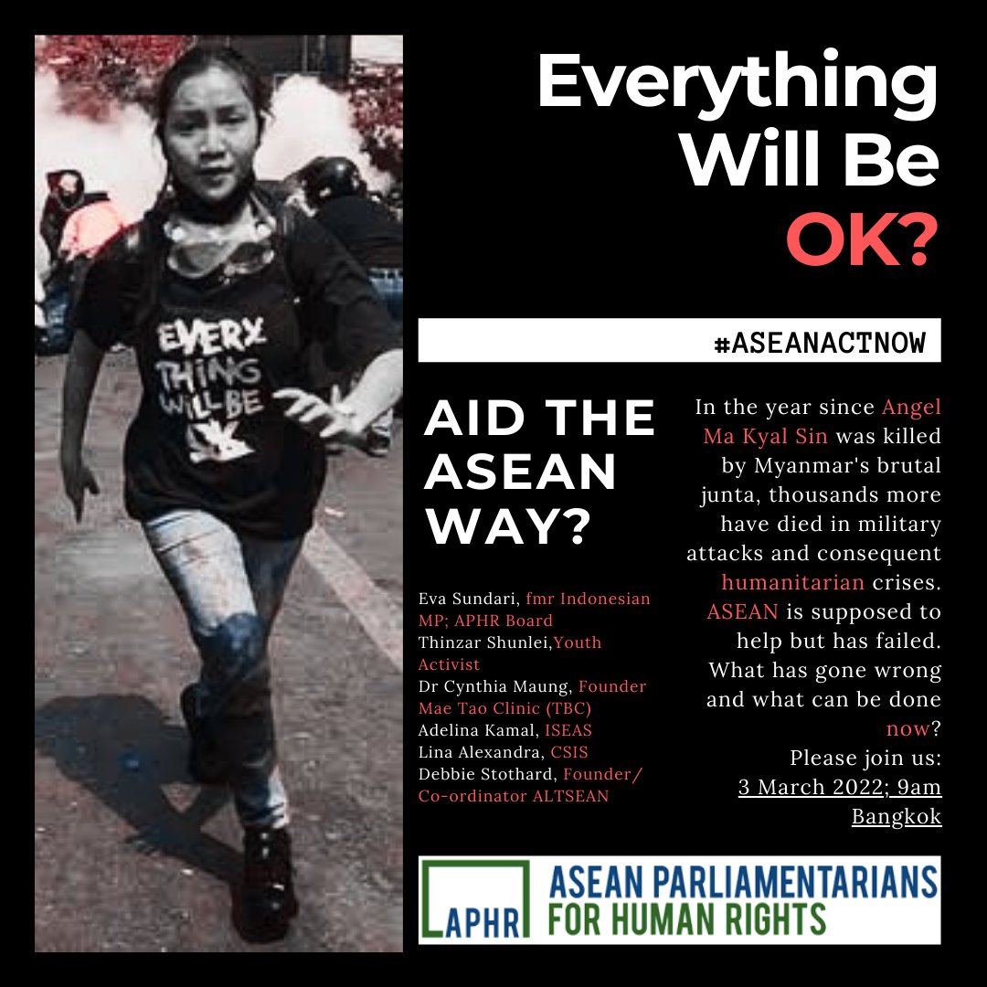 Remember Angel Kyal Sin. Join us to honour her and call on <a href="/ASEAN/">ASEAN</a> to provide humanitarian assistance. Register 👉🏾 bit.ly/ASEANActNow | <a href="/thinzashunleiyi/">Thinzar Shunlei Yi</a> <a href="/PVamplify/">Progressive Voice</a> <a href="/DebbieStot/">Debbie Stothard</a> <a href="/Mae_Tao_Clinic/">Mae Tao Clinic</a> <a href="/AdelinaKamal/">Adelina Kamal</a> <a href="/CSISIndonesia/">CSIS Indonesia</a>  <a href="/ASEANMP/">APHR</a> #WhatsHappeningInMyanmar #ASEANActNow