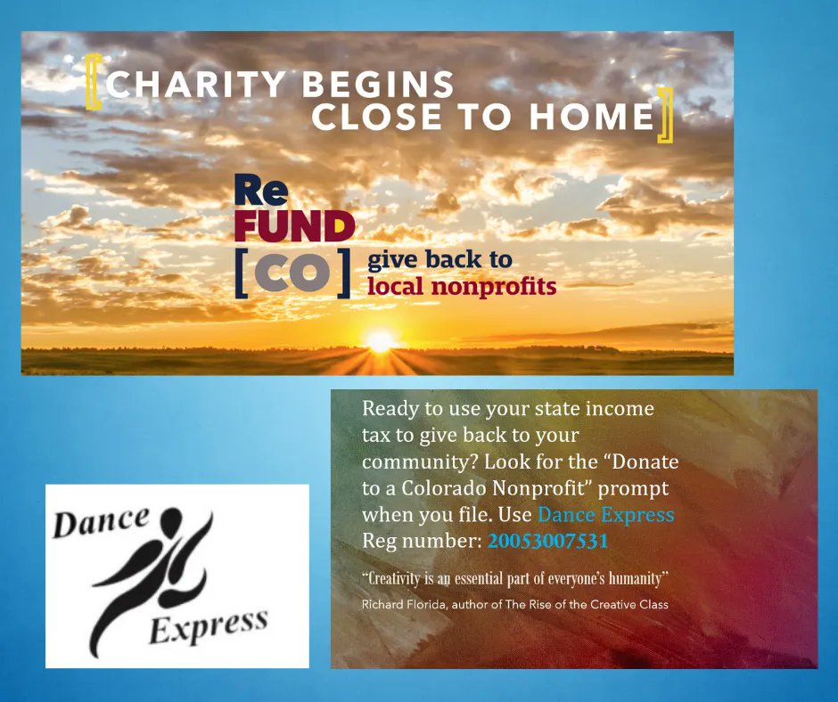DanceFC's tweet photo. Make 2022 your year to help those around you. Did you know you can donate part of your Colorado state return to a local non profit?
#2022 #taxreturn #DanceExpress #refundco https://t.co/Nx0cByP8OL