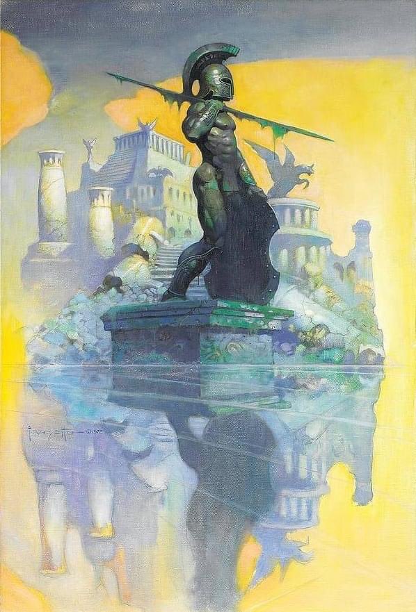 Frank Frazetta's 'Atlantis' Cover to Atlantis Rising by Brad Steiger, Dell Books [New York, 1973] Oil on board, 16x22 inches.