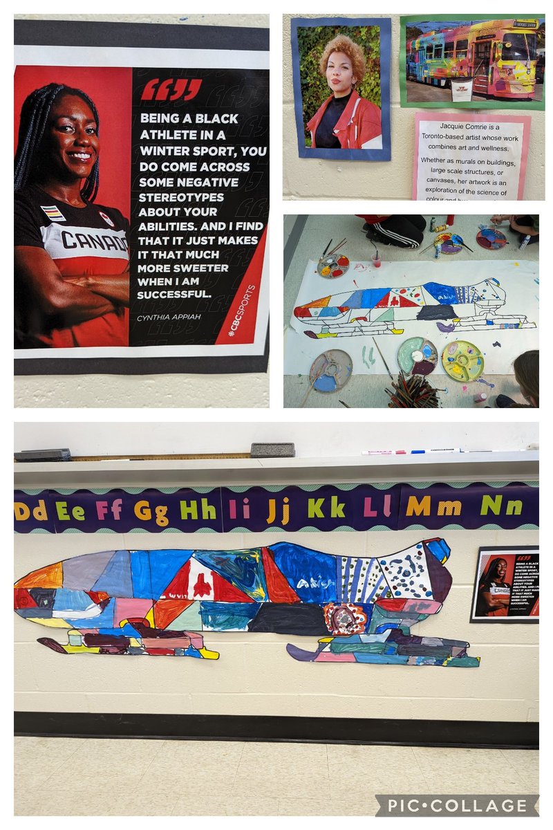 MEGANSIMS79's tweet photo. We found the inspiration for our collaborative art piece from Toronto artist Jacquie Comrie and Canadian Olympic Bobsledder, Cynthia Appiah. Thank you both for sparking our creativity. The students in Room 115 hope you like our work. ❤️ @thecynapps @jacquiecomrie https://t.co/4mBYSdMOOz