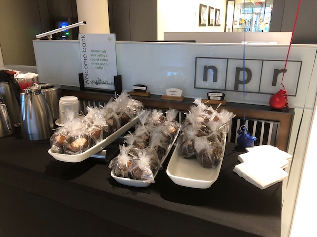 I'm spending this somber news week in Washington DC, hosting <a href="/npratc/">All Things Considered</a> with <a href="/arishapiro/">Ari Shapiro</a>. With COVID waning, today is "Phase 1" of the reopening of <a href="/NPR/">NPR</a> headquarters, and the wonderful folks at our in-house café (fittingly called Sound Bites) had balloons and free muffins waiting.