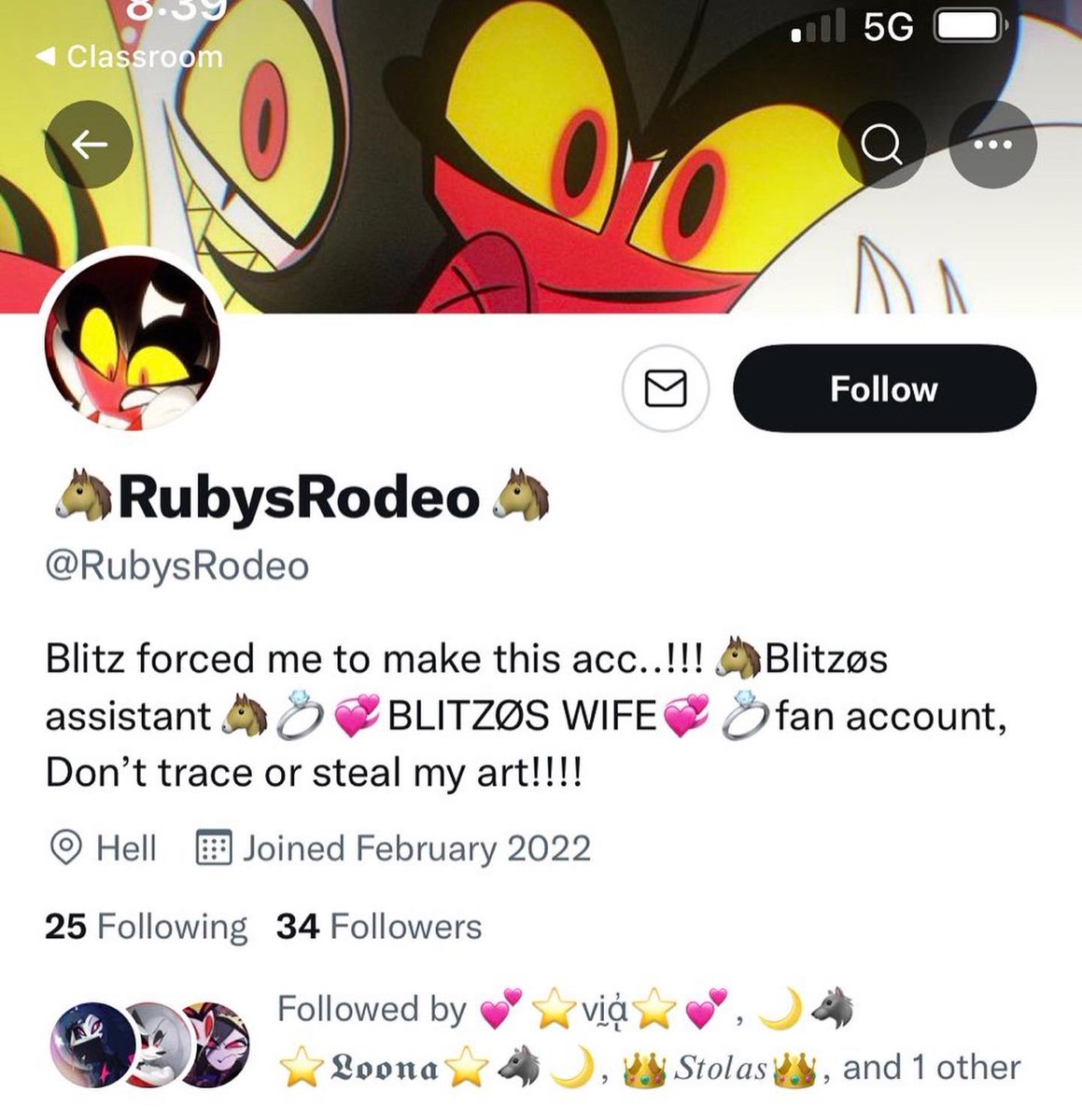 rubysrodeo1's tweet photo. Ayo admin of @BlitzWhore here this is a fan account of my character from Twitter I’m here to tell you there is a stealer amount us #HelluvaBoss #stolen #theft #HelluvaBossFanart #helluvabossrp #HelluvaBossOc https://t.co/WWpNVFlp2y