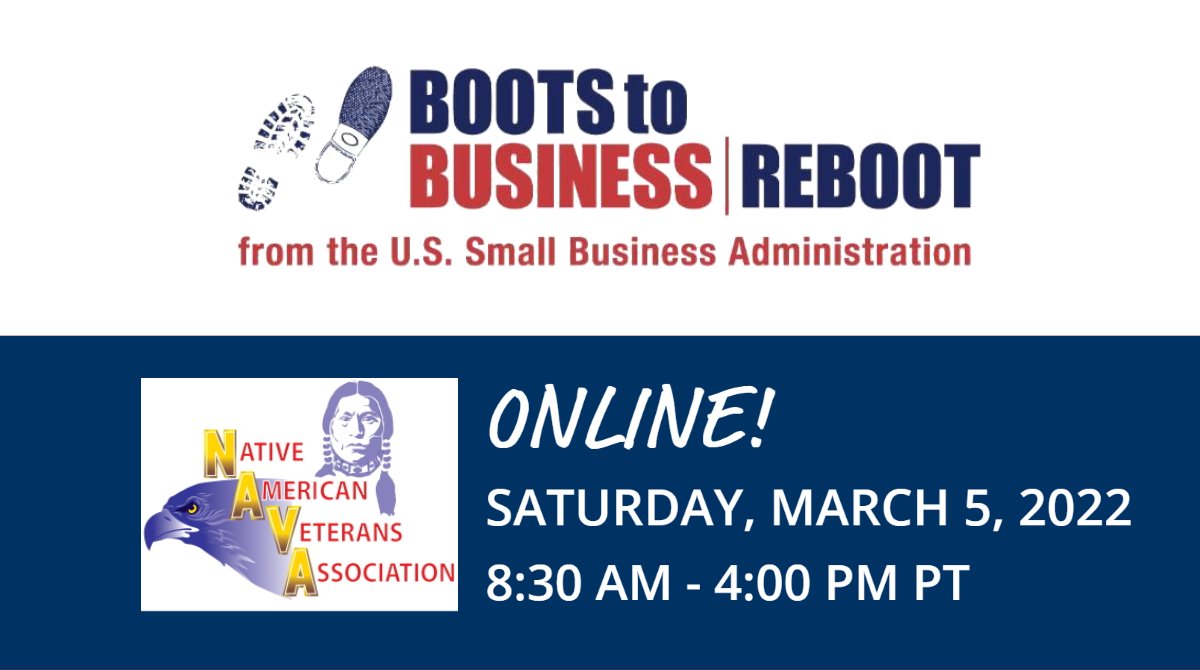 SoCalVBOC's tweet image. Calling at Native American Veterans! Are you looking to start your #VeteranOwnedBusiness? Join the @SoCalVBOC and @NAVA_vets for @Boots2Business Reboot this Saturday, March 5 from 8:30 AM to 4:00 PM PT. No cost to participate. Sign up today at socalvboc.org/boots-to-busin…