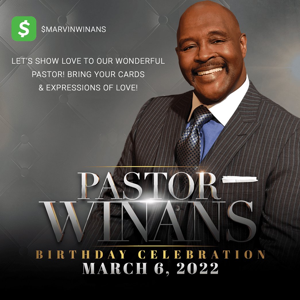 IT'S TIME TO CELEBRATE!! 
We're celebrating ALL day (10:45 am and 3 pm)!  Bring your cards and expressions of love and wish our Pastor the happiest of birthdays! We love you, Pastor Winans!