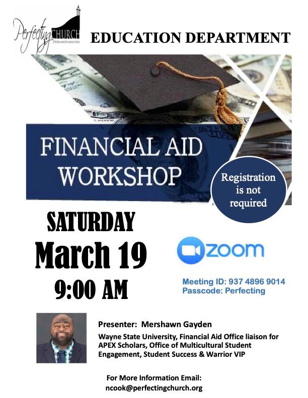Are you a future or current college student in need of financial aid? PC Education Department annual Financial Aid Saturday, March 19, 2022, @ 9AM EST. See flyer for Zoom log-in details. #Like #Share