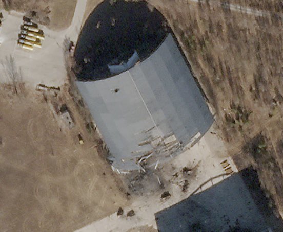 Planet imagery captured on Feb. 20 and Feb. 28 shows the effect of strikes at the Antonov airport in Ukraine, with the An-225 Mriya relocated into a now damaged hangar:
