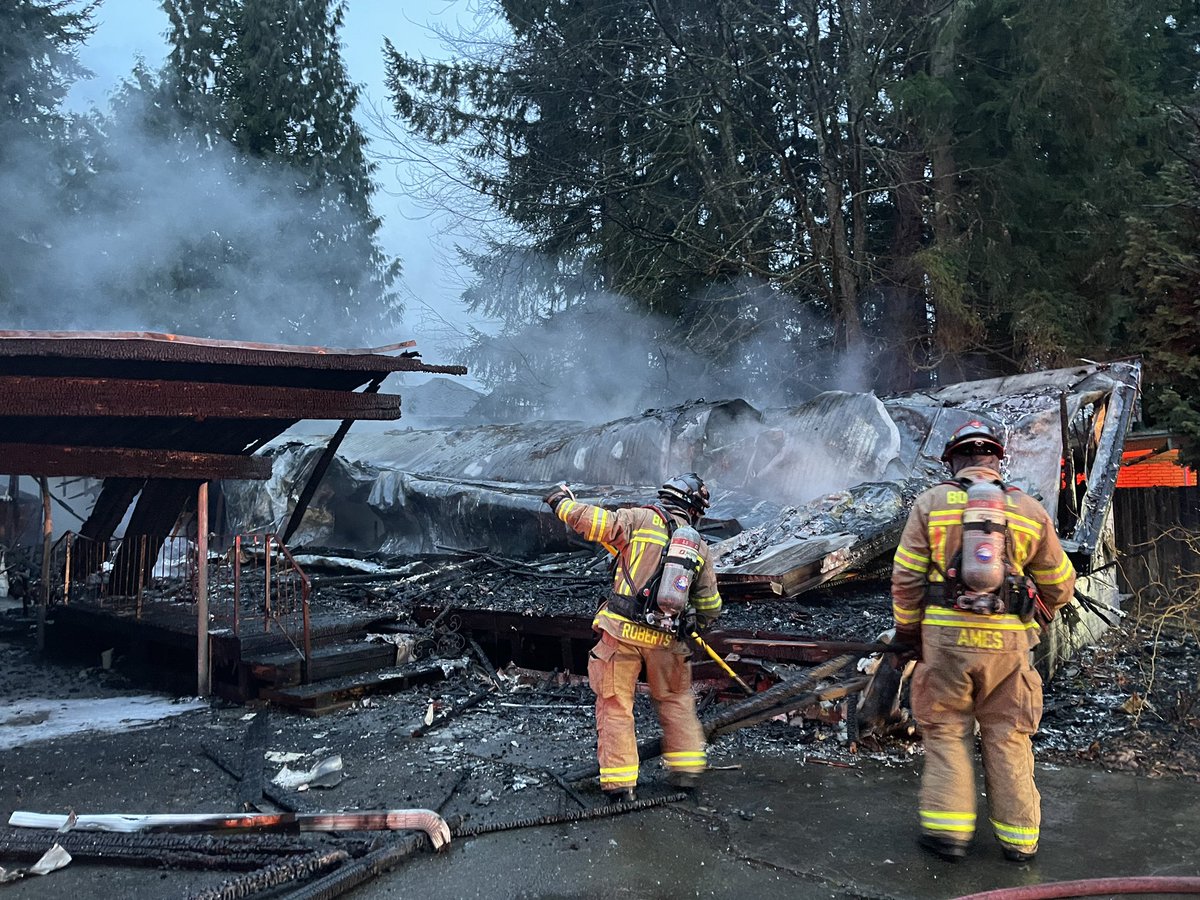 BothellFire's tweet photo. Crews responded to a residential structure fire. Firefighters launched an aggressive attack. Fire is now extinguished and are searching the home. The cause of the fire is under investigation. https://t.co/C0RgR8JE2H