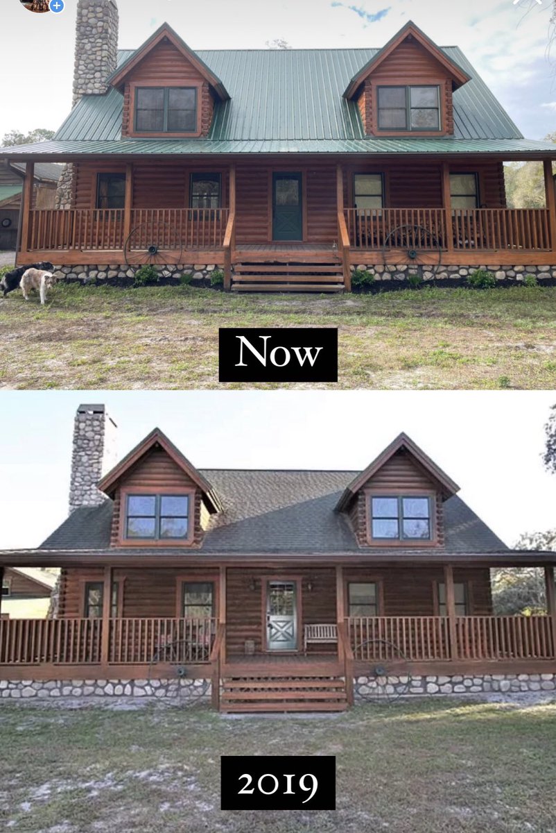 We have been working since we 2020 to completely restore this log cabin that was in way worse condition then we knew when we bought it. Previous owner who built the house didn’t take proper care of it. Log cabins require a lot of log maintenance yearly. Also added a new roof.