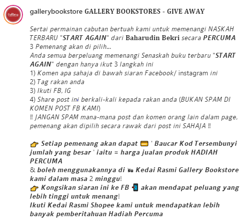 Last Day! 𝐆𝐀𝐋𝐋𝐄𝐑𝐘 𝐁𝐎𝐎𝐊𝐒𝐓𝐎𝐑𝐄𝐒 - 𝐆𝐈𝐕𝐄 𝐀𝐖𝐀𝐘.

Join now: instagram.com/p/CagiKw6h7XQ/

Ta <a href="/bahruddinbekri/">bahruddin bekri</a> <a href="/rimpublication/">Rimbunan Islamik Media</a>