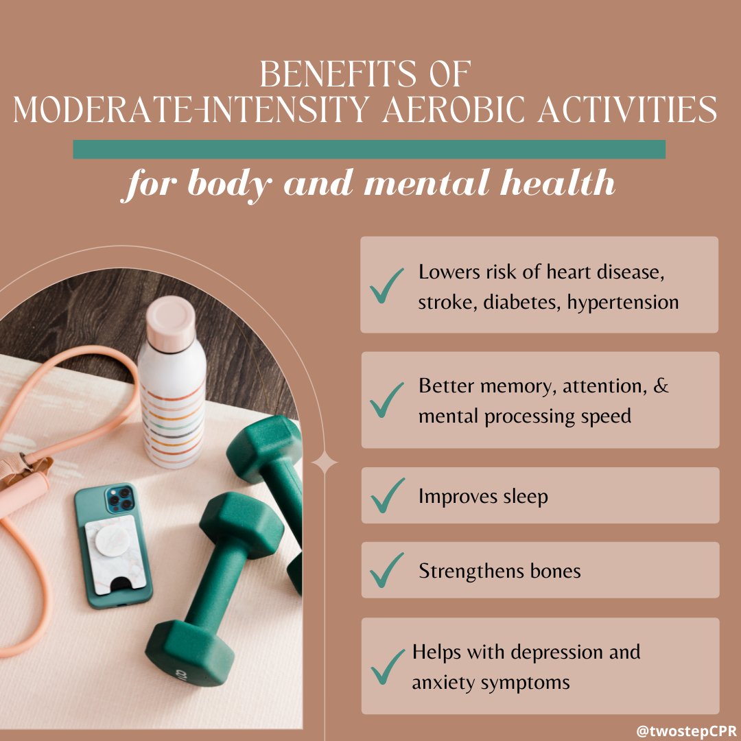 twostepcpr's tweet image. Last Monday we shared how you could reach your recommended weekly exercise needs. This week, we’re showing you some more of the health benefits! Check out our post to learn more. #TwostepCPR #healthcorps #txcares