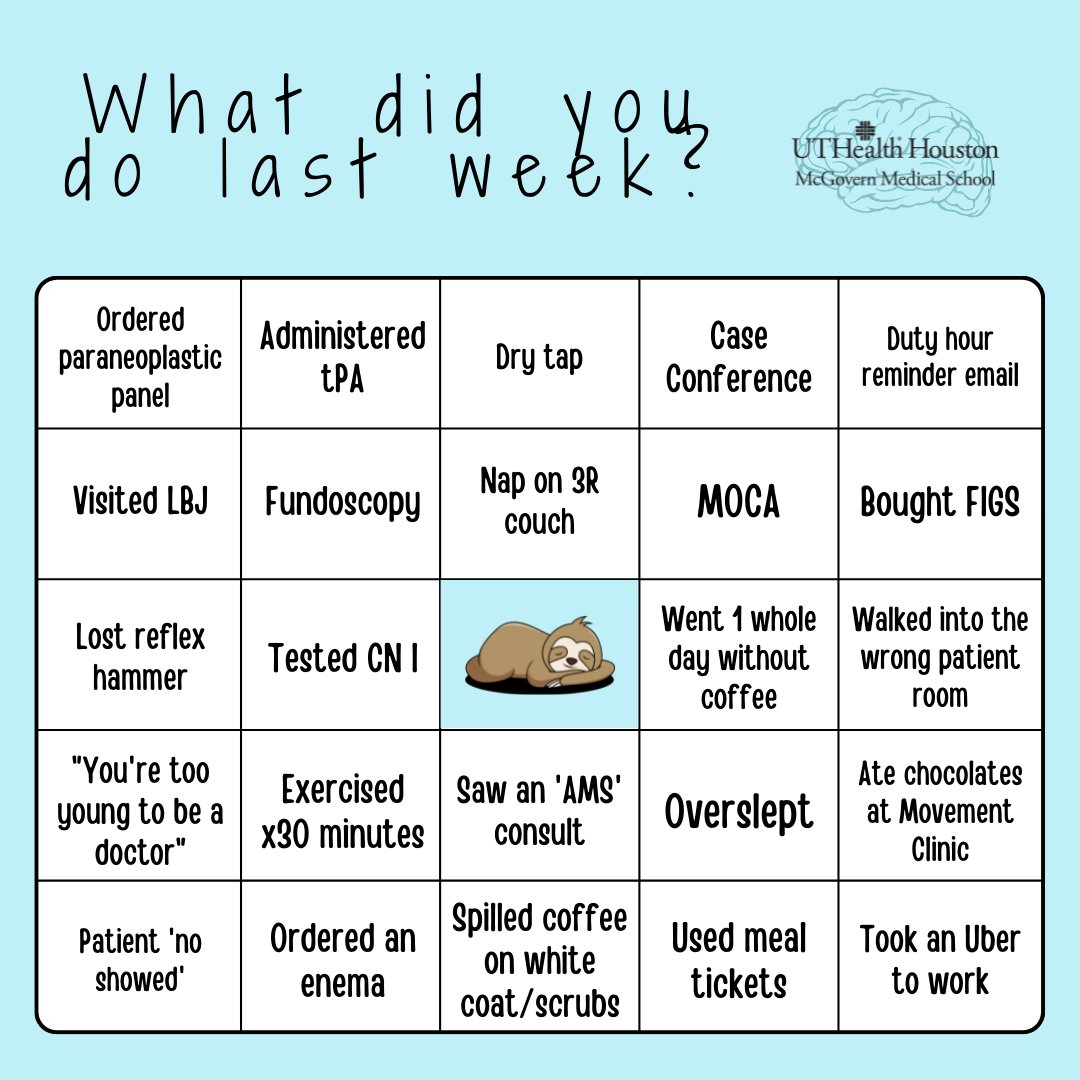 UTHealth Houston Neurology Residency (@uthealth_neuro) on Twitter photo #NeuroBingo at Wise&Well! The boards titled 'What did you see last week?' and 'What did you do last week?' made by PGY3 <a href="/SoniaKaur_Singh/">Sonia Singh, MD</a> were accompanied by slides with learning points, scans and (literal) unicorns #NeuroTwitter #MedEd #ResidentWellness <a href="/suurbil/">Suur Biliciler MD</a> <a href="/RSamudralwar/">Rohini Samudralwar, MD</a> #NeuroBingo at Wise&Well! The boards titled 'What did you see last week?' and 'What did you do last week?' made by PGY3 <a href="/SoniaKaur_Singh/">Sonia Singh, MD</a> were accompanied by slides with learning points, scans and (literal) unicorns #NeuroTwitter #MedEd #ResidentWellness <a href="/suurbil/">Suur Biliciler MD</a> <a href="/RSamudralwar/">Rohini Samudralwar, MD</a>