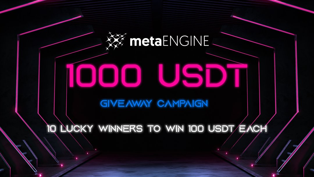 🔥$1000 #Giveaway🔥

‼️MetaEngine is building the biggest engine for metaverse games. Lucky winners will get a $100 + IDO giveaway in Discord. 

⚠️ Rules:

✔️RT &amp; Tag friends
✔️Follow <a href="/meta_engine/">MetaEngine</a> &amp; me
✔️Join: discord.gg/kxJpwgbg93

⏳48h

#NFTCommunity #NFTart #NFT