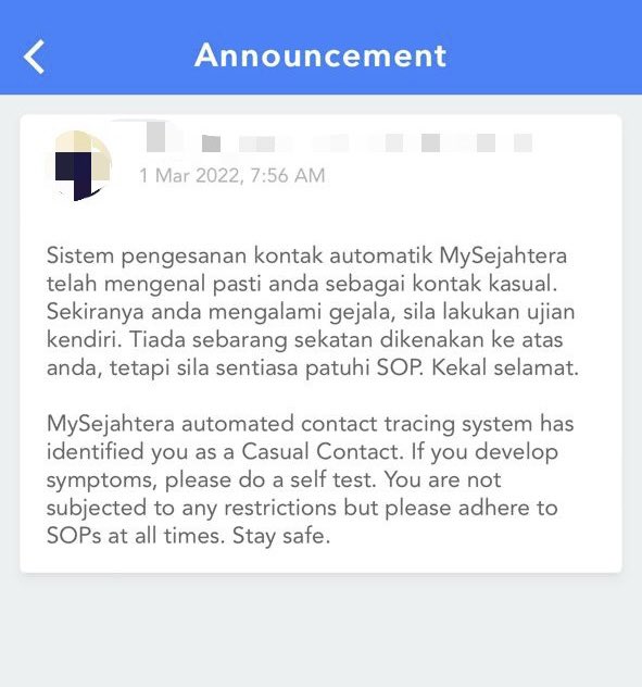 Mysejahtera casual contact Maksud Kontak