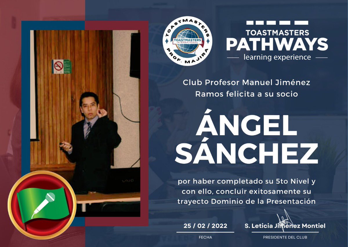 🏅🏆 Extendemos una enorme felicitación a nuestro socio y amigo Ángel Juan Sánchez García por haber culminado su trayecto "Dominio de la Presentación”. 

¡Nos enorgullece que nuestros socios se desarrollen profesionalemente y entre todos nos inspiremos! #ToastmastersInternational