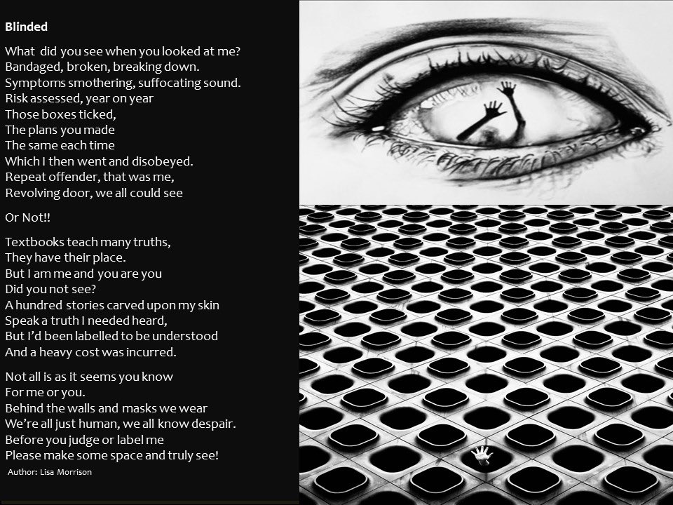 A poem I wrote

#Attitudes
#Language
#RiskAssessments
#Dehumanising

#SelfHarmAwarenessDay2022