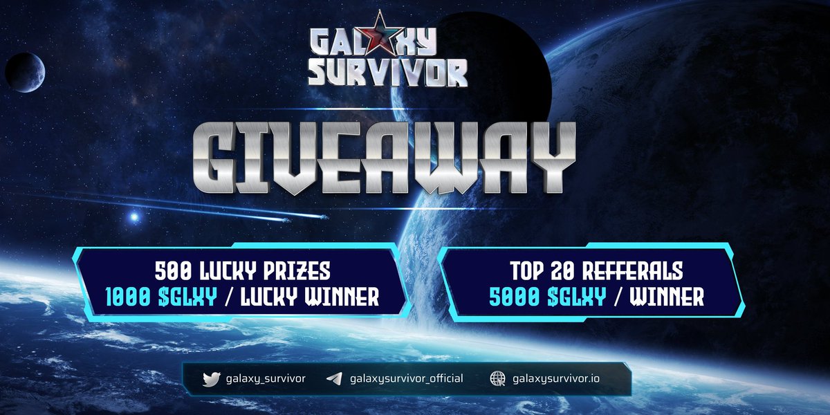 GALAXY SURVIVOR GIVEAWAY

Before starting your adventure with #GalaxySurvivor, make sure to prepare well by earning $GLXY tokens for free 👇
🎁 500,000 $GLXY for lucky winners
🎁 100,000 $GLXY for top referrers

✅ Join here: t.me/GalaxySurvivor…

#NFTgame #Metaverse #Giveaway