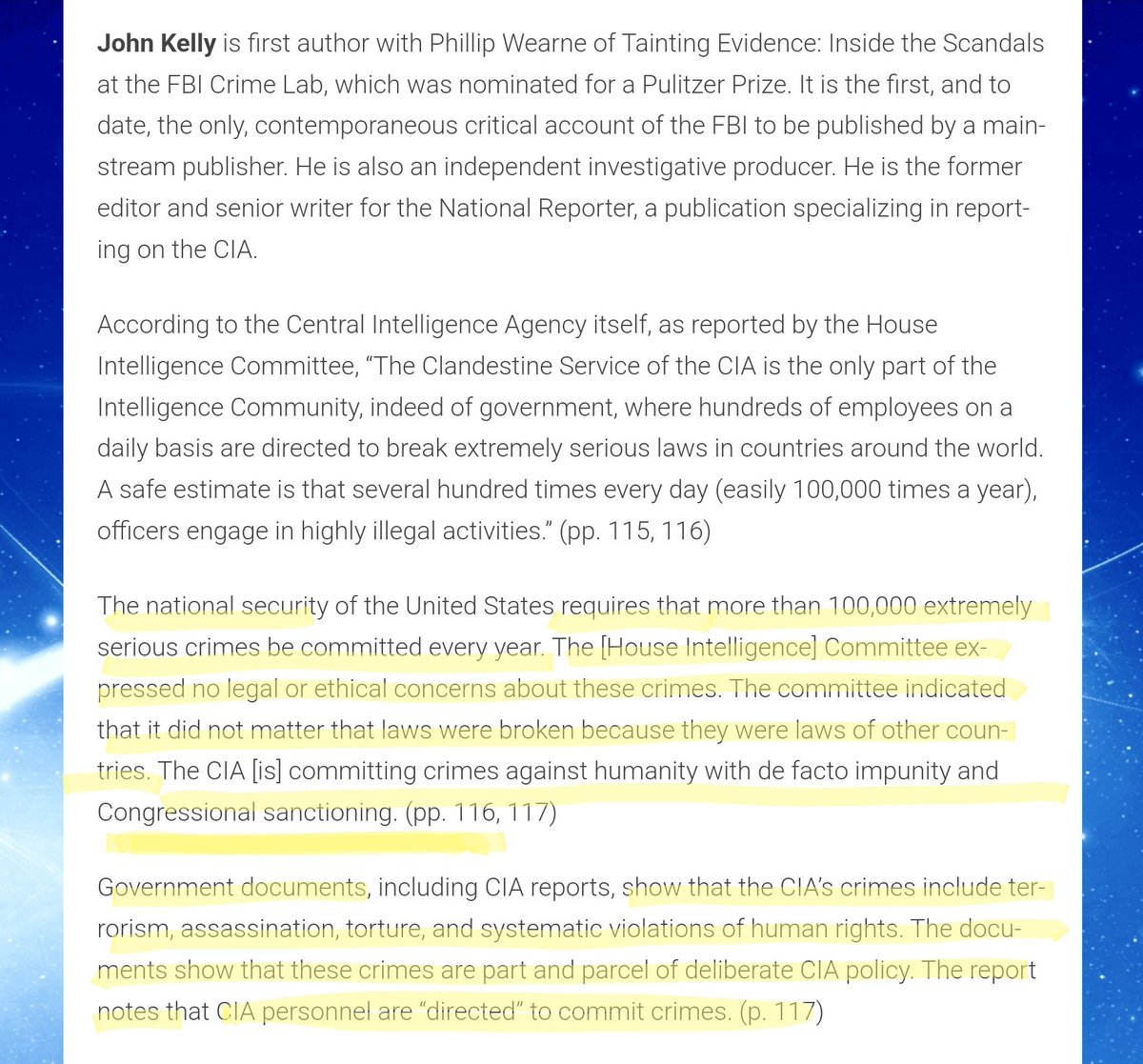 Passing along excerpts: According to the Central Intelligence Agency itself, as reported by the House Intelligence Committee, “The Clandestine Service of the CIA is the only part of the Intelligence Community, indeed of government... https://eraoflight.com/2020/09/12/top-journalists-expose-major-cover-ups-in-mass-media/