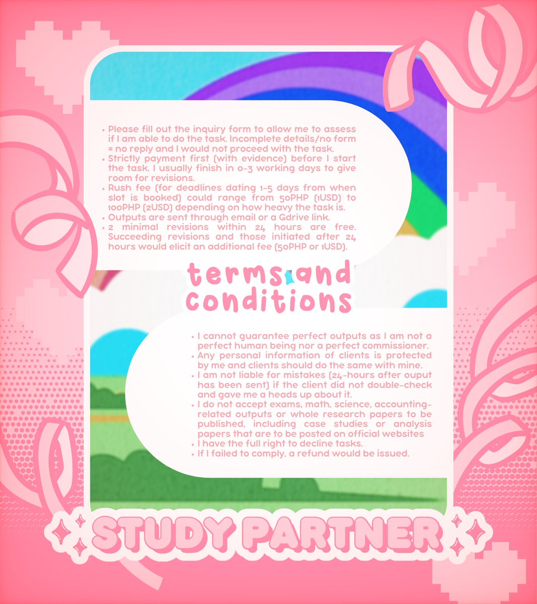 ✦. Welcome to my space! I'm Bea and I'm a ghostwriter based in the PH, if you have an academic struggle I can be a big help! .✦

   𓂋  Academic Profile — studypartner.carrd.co
   𓂋  Proofs — #Proof_SVT_Commission (old)
                         #dearbeawrites (new)