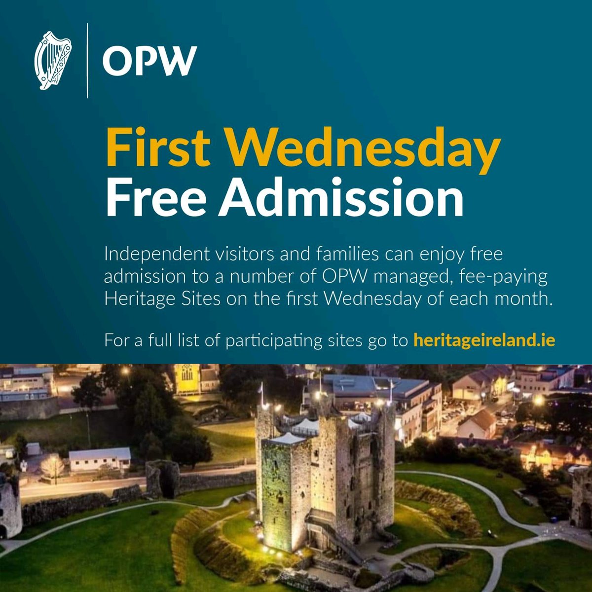 Don't forget the 2nd of March is the first Wednesday of the month and it is therefore FREE entry to all OPW Heritage sites*.

For a full list of site opening times and T&amp;Cs visit: heritageireland.ie/assets/uploads… 

*Please note that free admission is non-applicable in some areas.