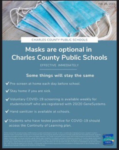 LaPlataHS's tweet image. CCPS change now make masks optional in schools, offices, and buses starting this morning.