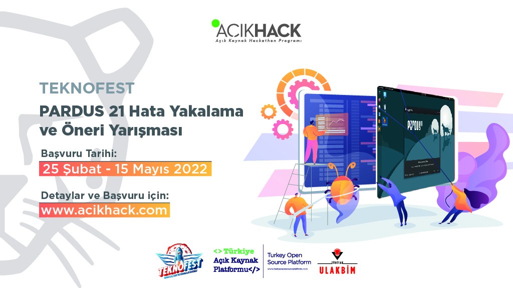 #Pardus Hata Yakalama ve Öneri Yarışması için başvurular açıldı!!

#Pardus21’in son sürümünü incele, Öneride Bulun, Hatayı Bul, Ödülü Kap!

Son gün: 15 Mayıs 2022

Detaylı bilgi için: acikhack.com 

#teknofest2022 #samsun #tcmeb #tübitak #gnu #gnulinux #linux #etap