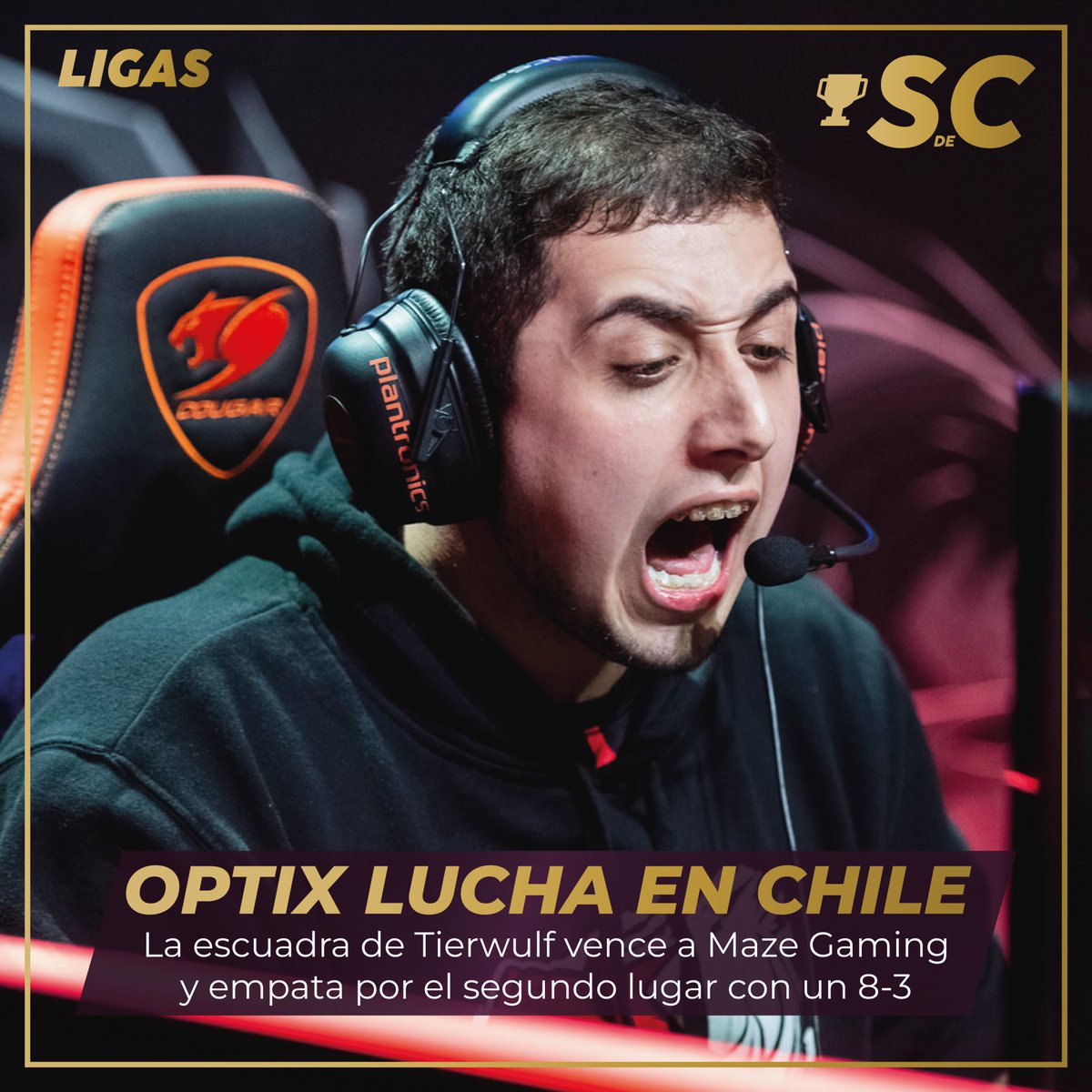 SelDeCampeon's tweet photo. LIGAS // #LVPCL #LOL 
La escuadra de @movistaroptix, donde juega @Tierwulf, esta haciendo esfuerzos enormes para clasificarse a playoffs, hoy consiguió un punto importante contra @MazeGamingLA, en una partida avasalladora que los deja en triple empate en LVP Chile. https://t.co/ecw6WOlxo8