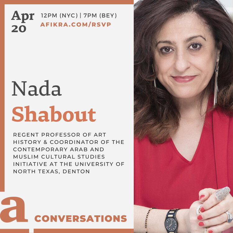 AMCA (@amcaorg) on Twitter photo "Join us as we interview Regent Pprofessor of Art History <a href="/NadaShabout/">Nada Shabout</a> on our Afikra Conversations series.
Date: Wednesday, April 20
Time: 12PM NYC | 5PM London | 7PM Beirut | 9PM Abu Dhabi
Hosted By: Mikey Muhanna (<a href="/afikra/">afikra | عفكرة</a>)"
afikra.com/events/convo-n… "Join us as we interview Regent Pprofessor of Art History <a href="/NadaShabout/">Nada Shabout</a> on our Afikra Conversations series.
Date: Wednesday, April 20
Time: 12PM NYC | 5PM London | 7PM Beirut | 9PM Abu Dhabi
Hosted By: Mikey Muhanna (<a href="/afikra/">afikra | عفكرة</a>)"
afikra.com/events/convo-n…